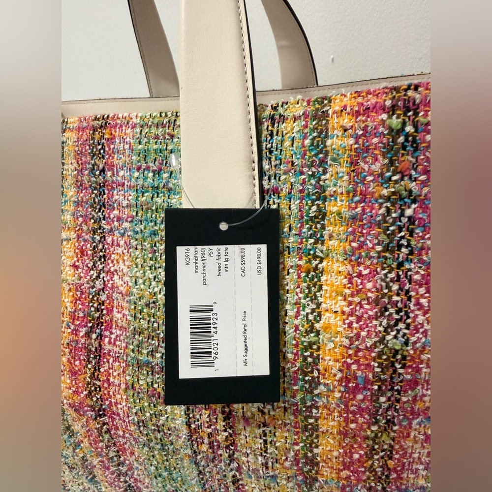 NWT Kate Spade New York Parchment Tweed Large Manhattan tote bag $498 - Picture 6 of 13